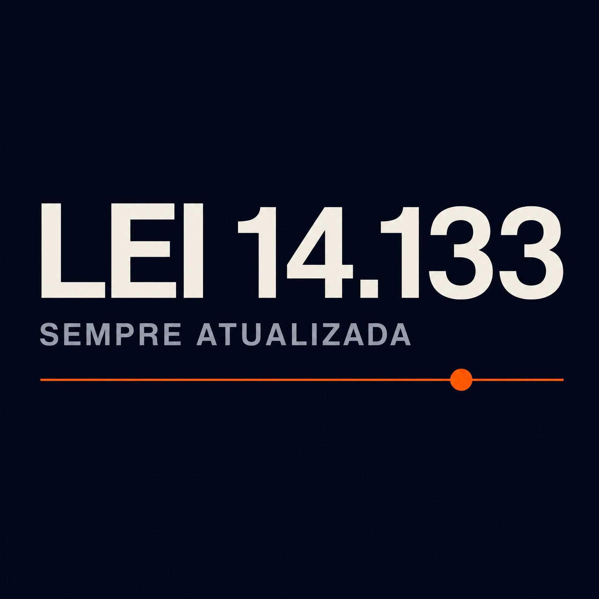 Pôster minimalista: Lei 14.133, sempre atualizada, com linha do tempo